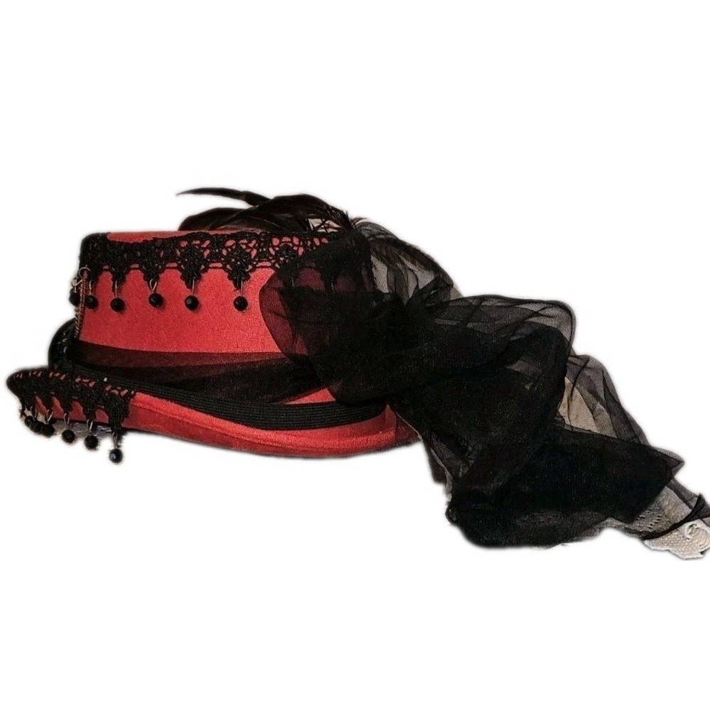 NWT Red Steampunk Adult Top Hat Only Removable Goggles Cosplay Costume - Picture 3 of 5